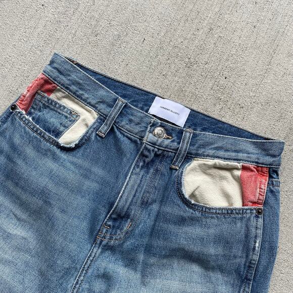 Current/Elliott high rise straight leg jeans with red and white pockets - Picture 4 of 6